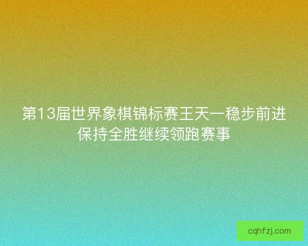 第13届世界象棋锦标赛王天一稳步前进保持全胜继续领跑赛事